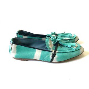 Meher Kakalia Totem Moccasin Flats Shoes Womens 41 9.5 Turquoise Leather Tassels